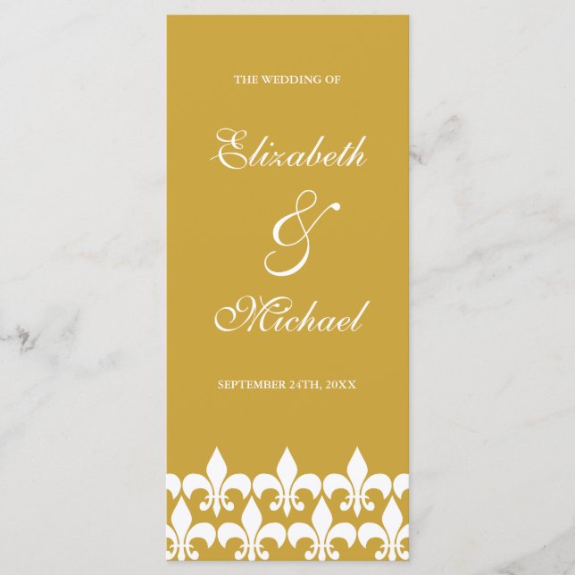 Programa Casamento Dourado e Branco Fleur de Lis (Frente)