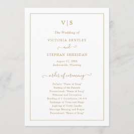 Programa Casamento Dourado Elegante Tradicional Monograma S