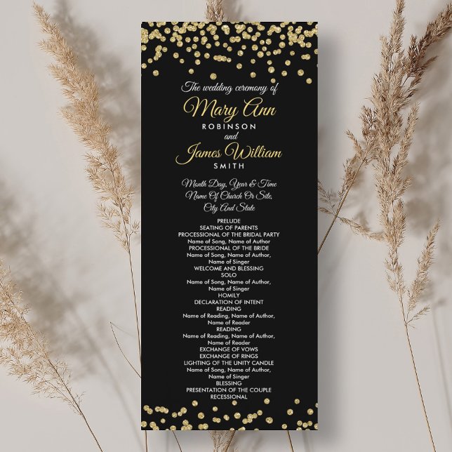 Programa Casamento Dourado Faux Glitter Confetti B (Wedding Program Gold Faux Glitter Confetti Black)