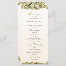 Programa Casamento Dourado Floral Branco Elegante Watercolo