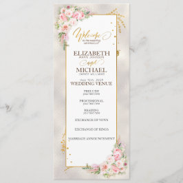 Programa Casamento Dourado Floral e Frame de Peony Rosa