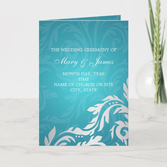 Programa Casamento Elegante Azul Aqua Florescente (Frente)