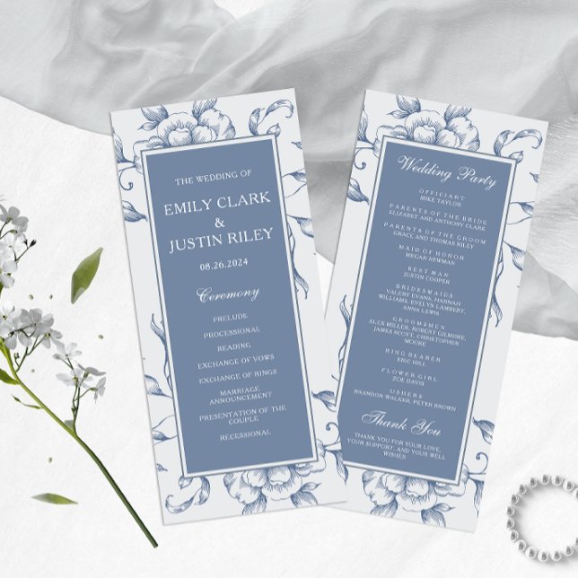 Programa Casamento Elegante Azul-Dusty Floral (Criador carregado)