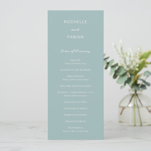 Programa Casamento Elegante Azul Simples Muted (Em pé/Frente)
