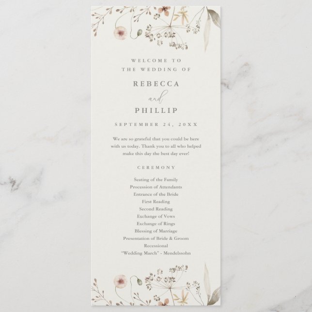 Programa Casamento Elegante Boho com Flores Silvestres (Frente)