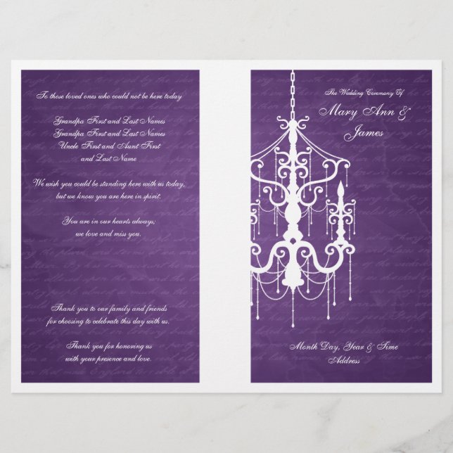 Programa Casamento Elegante Chandelier Purple (Frente)