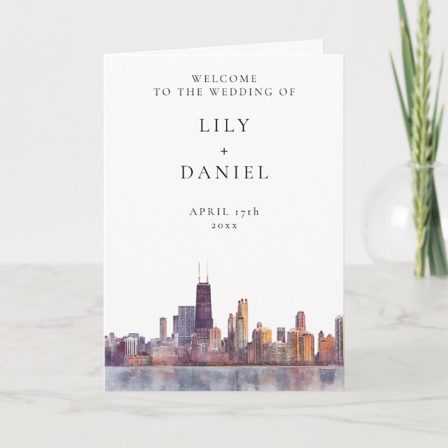 Programa Casamento Elegante com Aquarela em Chicago (Frente)