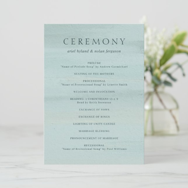 Programa Casamento Elegante com Aquarela Verde Moderna (Em pé/Frente)