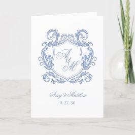 Programa Casamento Elegante com Monograma e Brasão em Azul