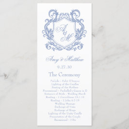 Programa Casamento Elegante com Monograma e Brasão em Azul