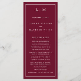 Programa Casamento Elegante com Monograma Simples em Borgon