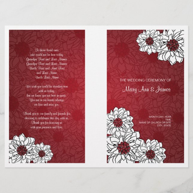 Programa Casamento Elegante Dahlia Floral Red (Frente)