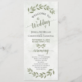 Programa Casamento Elegante de Aquarela Rústica com Folhage