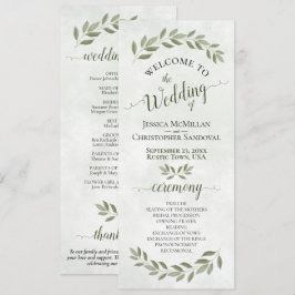 Programa Casamento Elegante de Aquarela Rústica com Folhage
