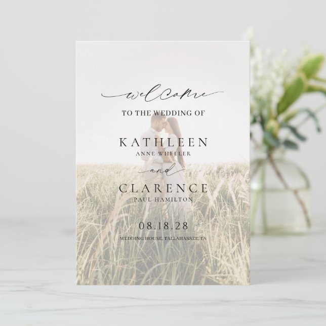 Programa Casamento Elegante de Foto Branco e Preto Clássico (Em pé/Frente)