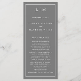 Programa Casamento Elegante de Monograma de Cinzas Escuras 