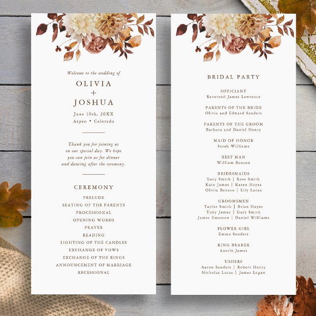 Programa Casamento Elegante de Outono (Elegant Fall Romance Floral Wedding Program by Painted Paperie
)