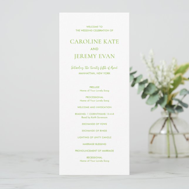 Programa Casamento Elegante de Verde limão Limpo (Em pé/Frente)