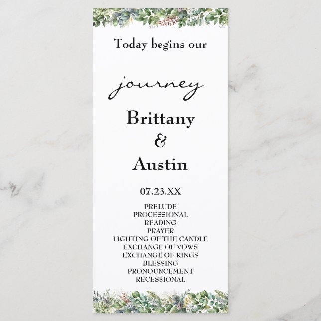 Programa Casamento Elegante de Watercolor Greenery (Frente)