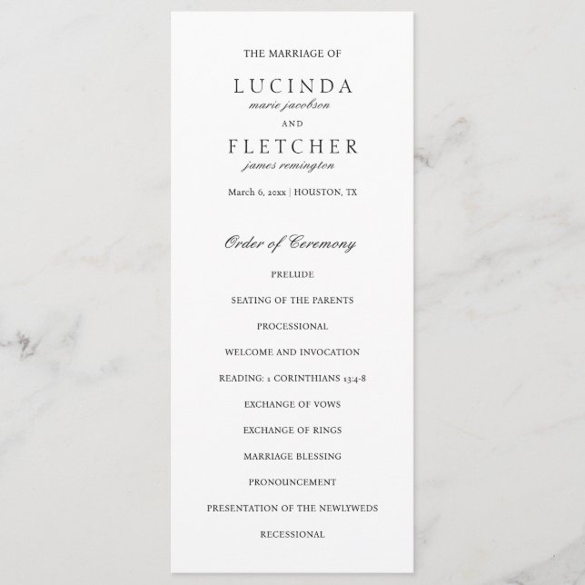 Programa Casamento Elegante Dinheiro Antigo Preto e Branco (Frente)