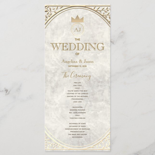 Programa Casamento Elegante em Marfim e Dourado (Frente)