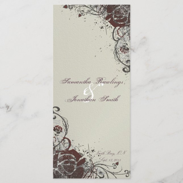 Programa Casamento - Elegante Ivory Red Shattered  (Frente)