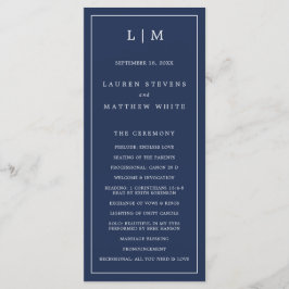 Programa Casamento Elegante Monograma Azul Simples Marinho