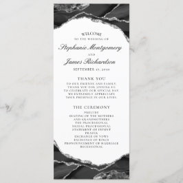 Programa Casamento Elegante Preto Branco Prata Folha Ágata