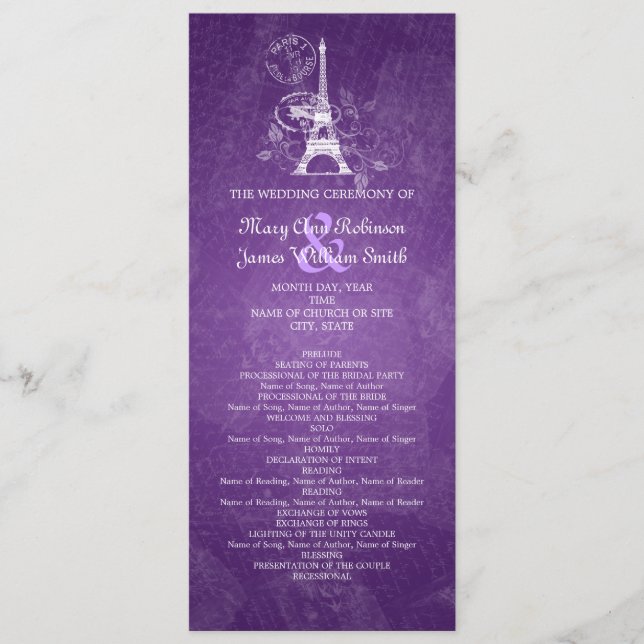 Programa Casamento Elegante Romântico Paris Roxo (Frente)