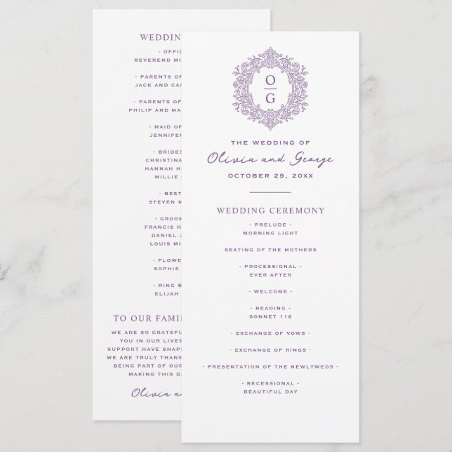 Programa Casamento Elegante Roxo Herança (Frente/Verso)