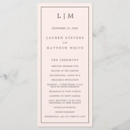Programa Casamento Elegante Simples, Cor-de-Rosa, Monograma