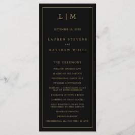 Programa Casamento Elegante Simples de Monograma Preto e Do