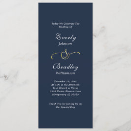 Programa Casamento Elegante Simples de Script Branco-Marinh