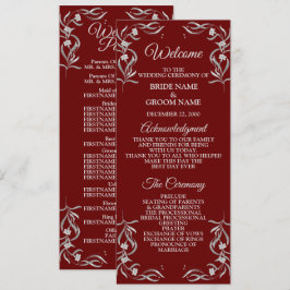 Programa Casamento Elegante Vermelho com Padrão Floral Prat