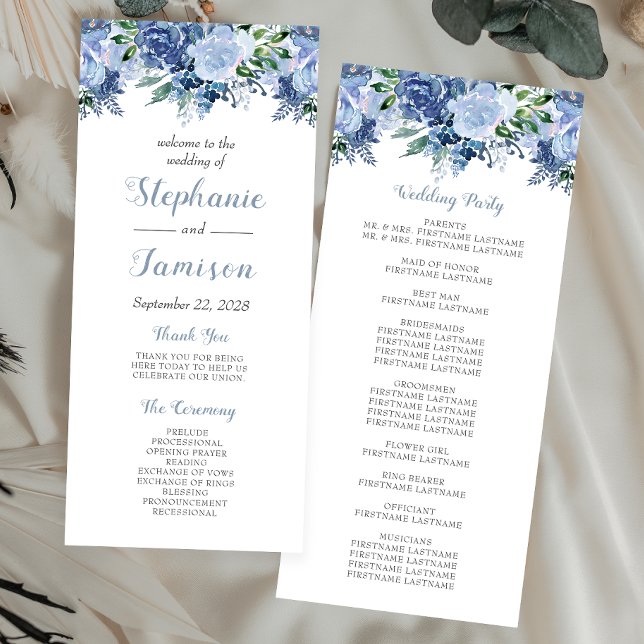 Programa Casamento em Azul Poeirento com Floral Aquarela (Criador carregado)
