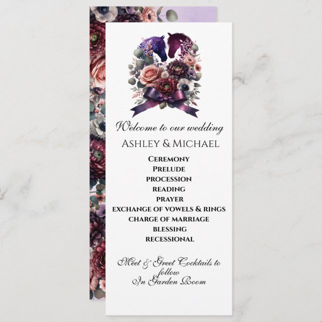 Programa Casamento Equestre Elegante Watercolor (Frente/Verso)