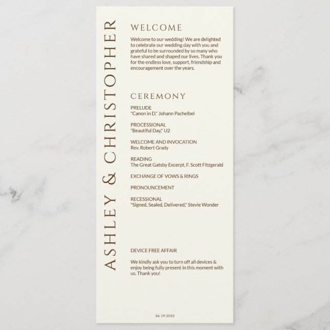 Programa Casamento Esbranquiçado De Flor Selvagem Moderna E (Frente)