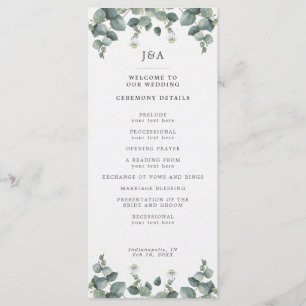 Programa Casamento Eucalyptus com Aquarela Elegante
