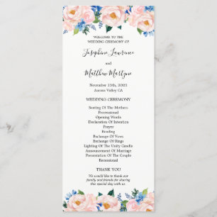 Programa Casamento Eucalyptus Floral Cor-de-Rosa Azul Dusty