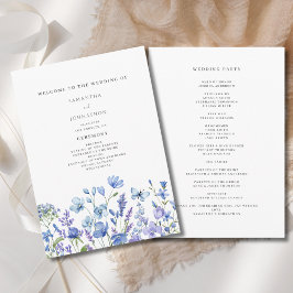 Programa Casamento Floral Aquarela Flor Silvestre Azul
