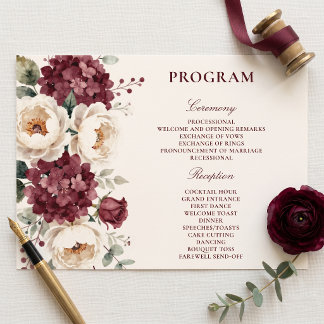 Programa Casamento Floral Aquarela Marrom-Elegante com Marf