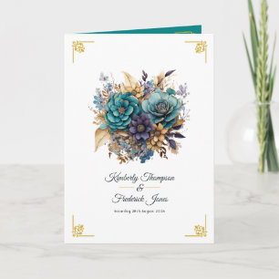 Programa Casamento Floral Azul-Turquesa, Roxo e Dourado