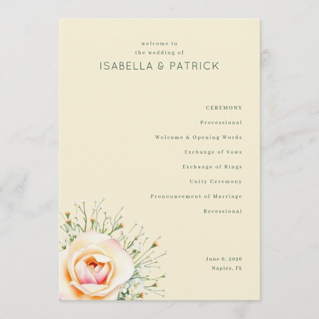 Programa Casamento Floral Bege Elegante (Frente)