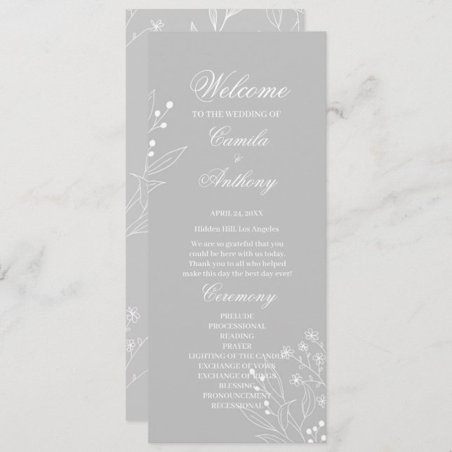 Programa Casamento Floral Boho Silver White Corner (Frente/Verso)