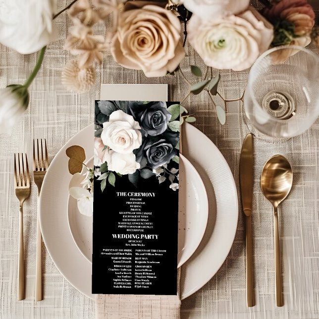 Programa Casamento Floral Branco e Negro Moderno (Criador carregado)