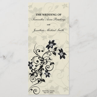 Programa Casamento - Floral Branco e Preto Elegant