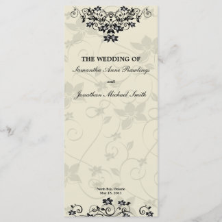 Programa Casamento - Floral Branco e Preto Elegant