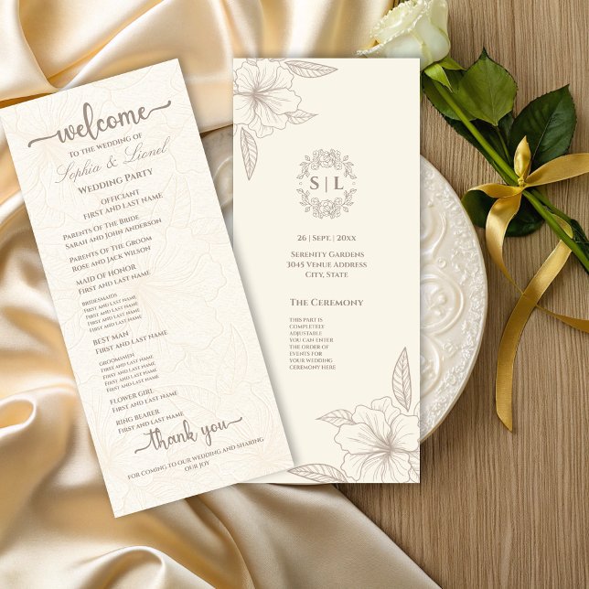 Programa Casamento Floral Branco Mínimo Elegante (Criador carregado)