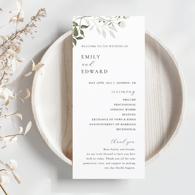 Programa Casamento Floral Branco & Verde Oliva Elegante (Criador carregado)