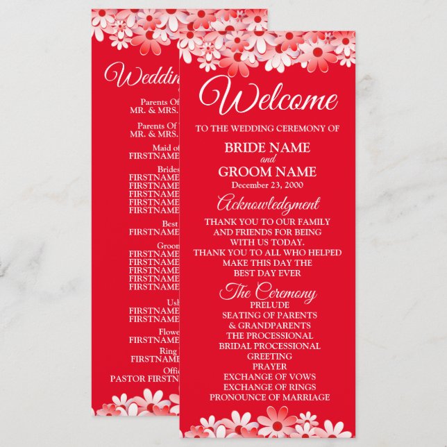 Programa Casamento Floral Branco Vermelho Elegante (Frente/Verso)